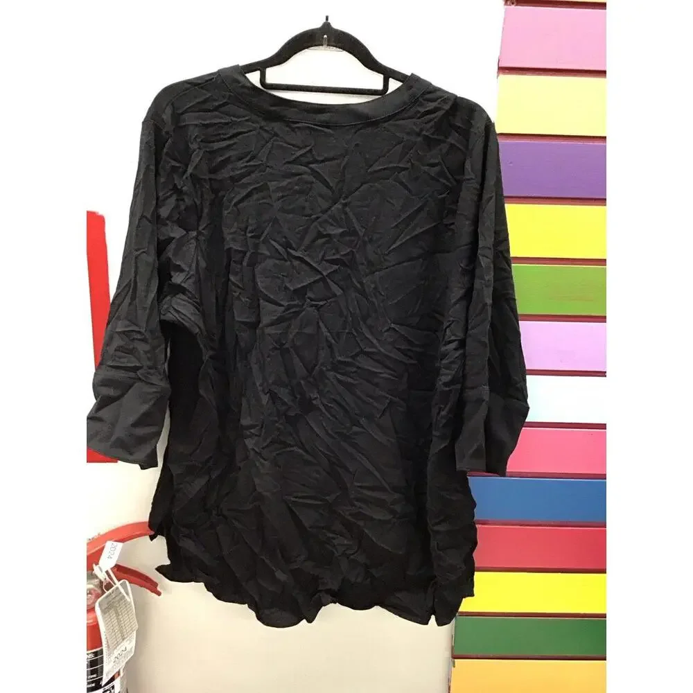 Attitudes by renee stretch woven button front tunic petite 1X black new QVC - Picture 3 of 4
